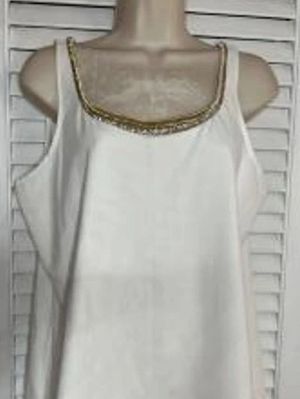 Chico's Cream Beaded Scoop Neck Tank Top